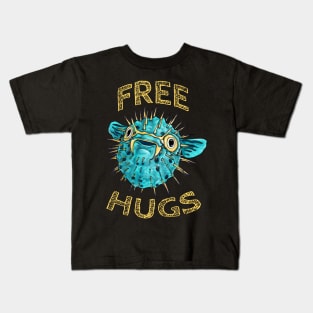 Cute free hugs puffer fish, funny blowfish Kids T-Shirt